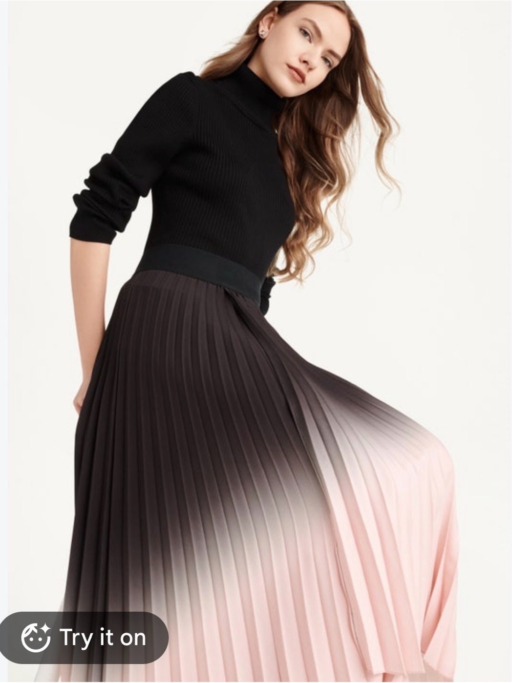 Pleated Ombre Midi Skirt - Black to Blush Pink